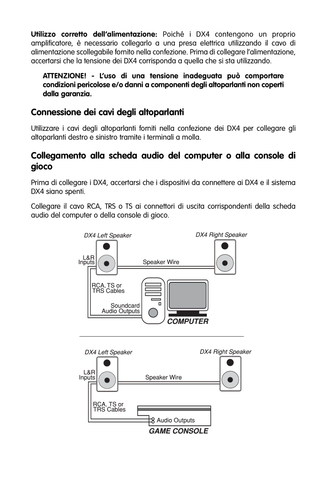 M-Audio DX4 manual Connessione dei cavi degli altoparlanti 