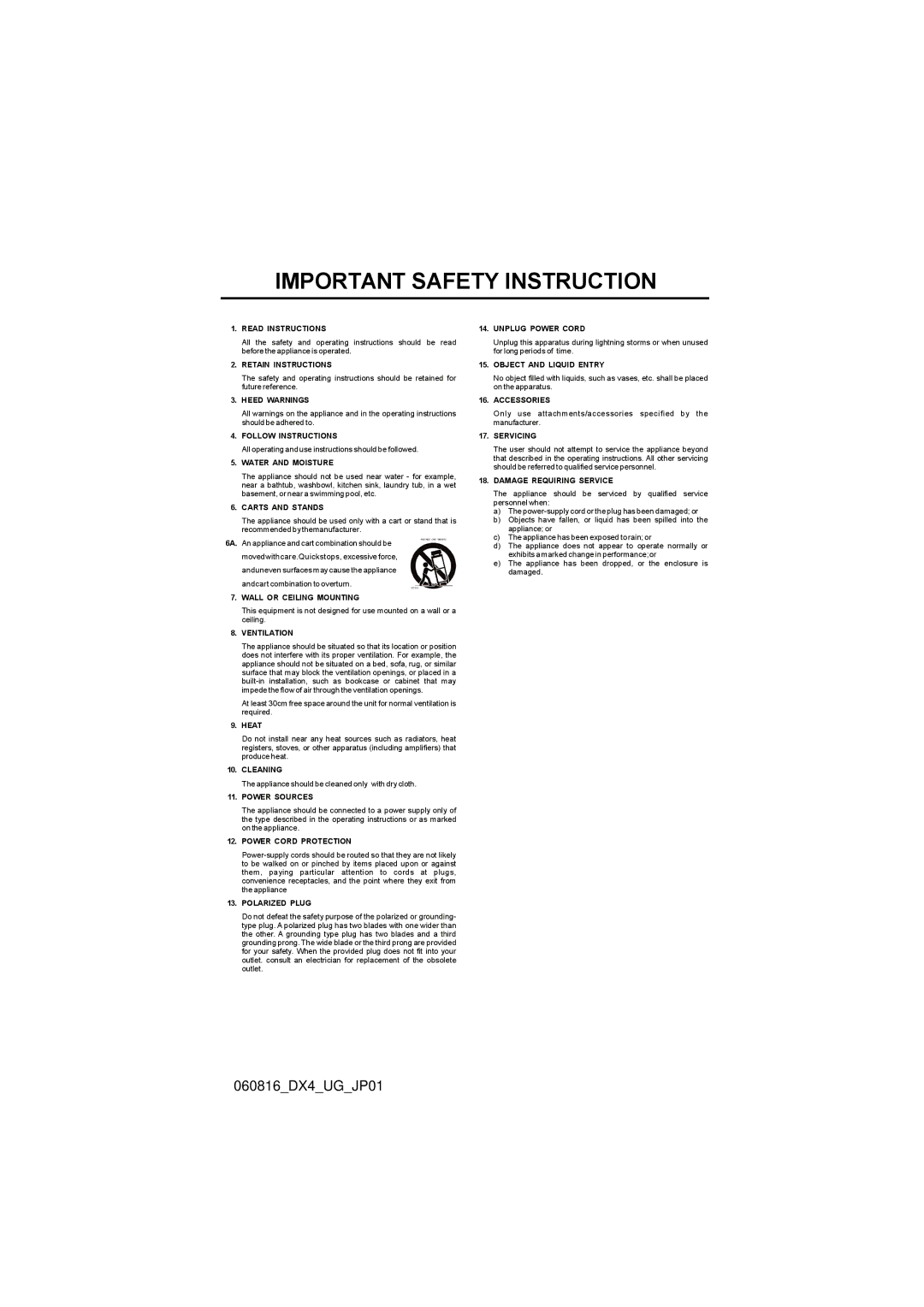 M-Audio DX4 manual Important Safety Instruction 