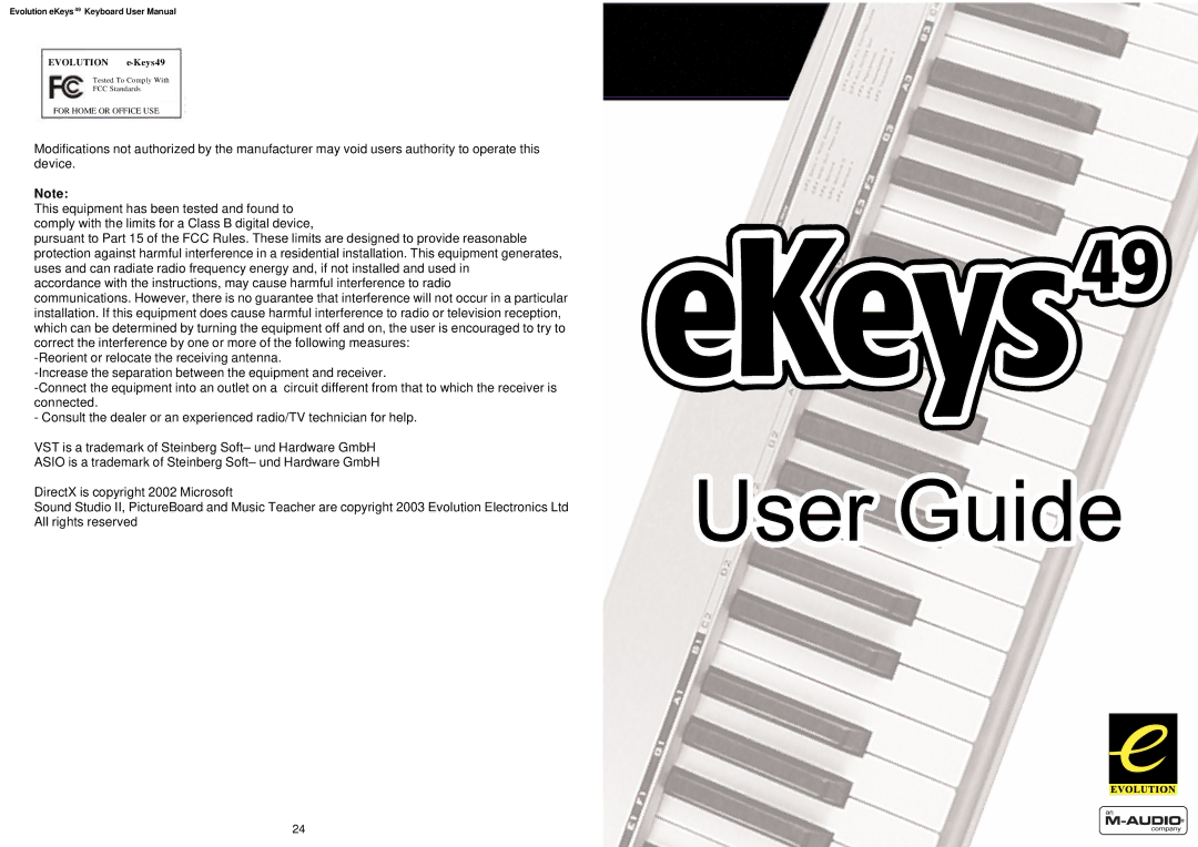 M-Audio eKeys49 user manual Evolution e-Keys49 