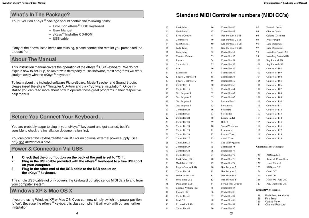 M-Audio eKeys49 What’s In The Package?, About The Manual, Before You Connect Your Keyboard…, Power & Connection Via USB 