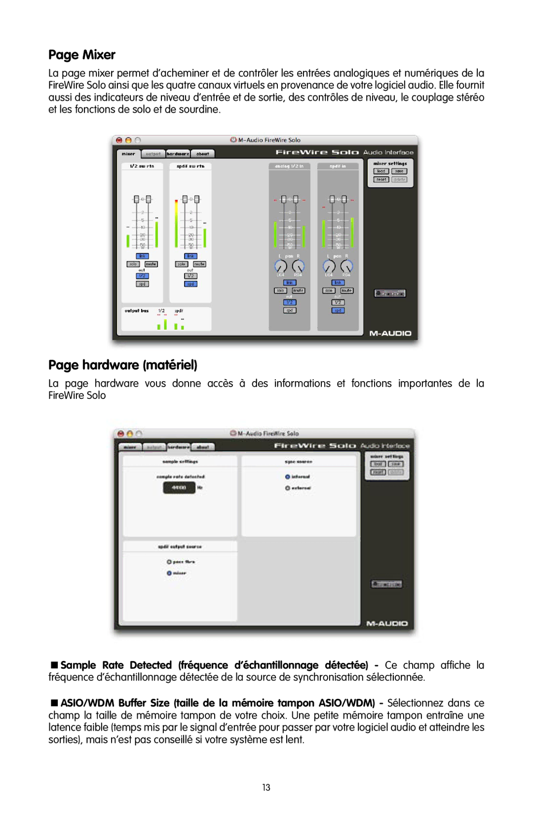 M-Audio FireWire SOLO quick start Mixer 