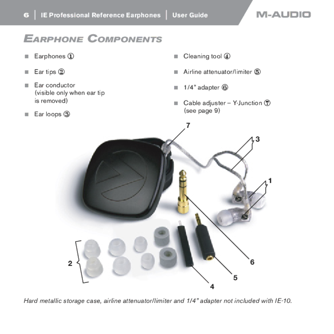 M-Audio IE-30, IE-20xb, IE-10 manual Earphone Components 