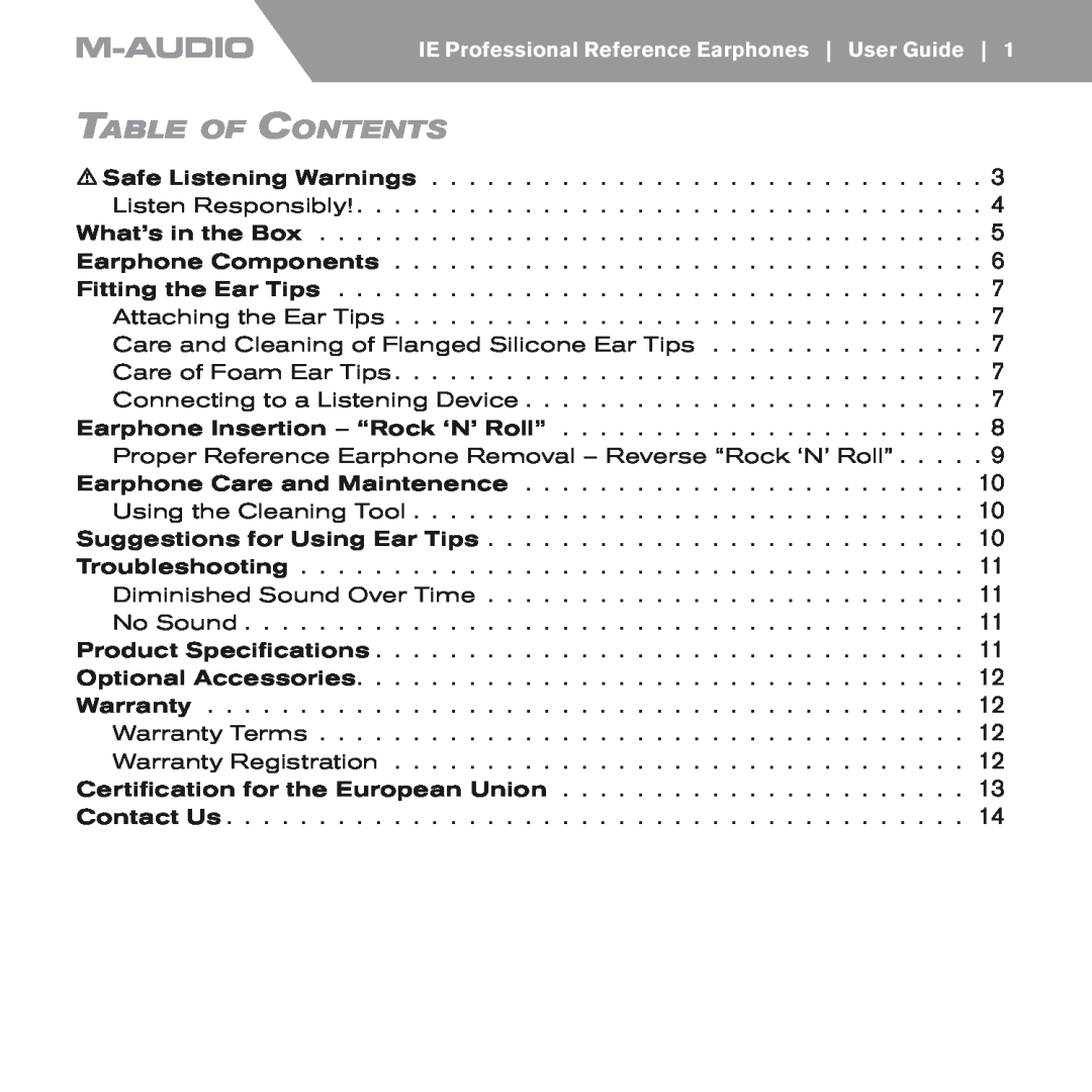 M-Audio IE-10, IE-30, IE-20xb manual Table Of Contents 