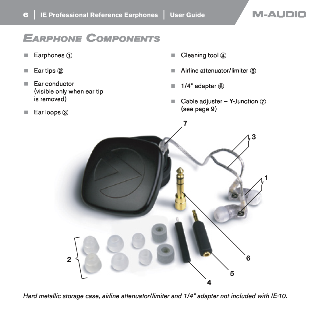 M-Audio IE-30 Earphone Components, Earphones ① Ear tips ② Ear conductor, visible only when ear tip is removed Ear loops ③ 