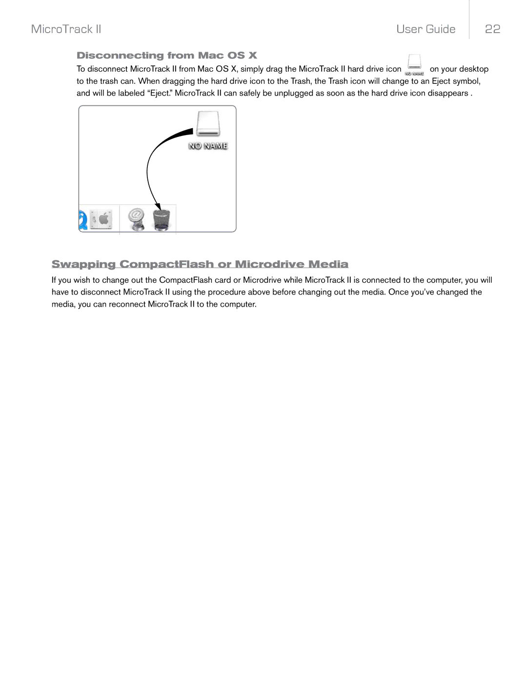 M-Audio II manual Swapping CompactFlash or Microdrive Media, Disconnecting from Mac OS 