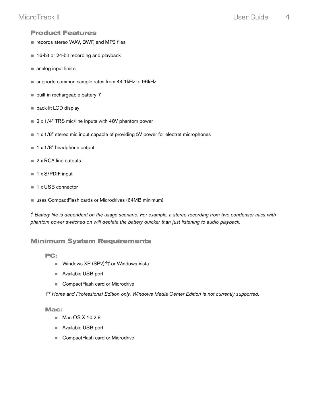 M-Audio II manual Product Features, Minimum System Requirements, Mac 