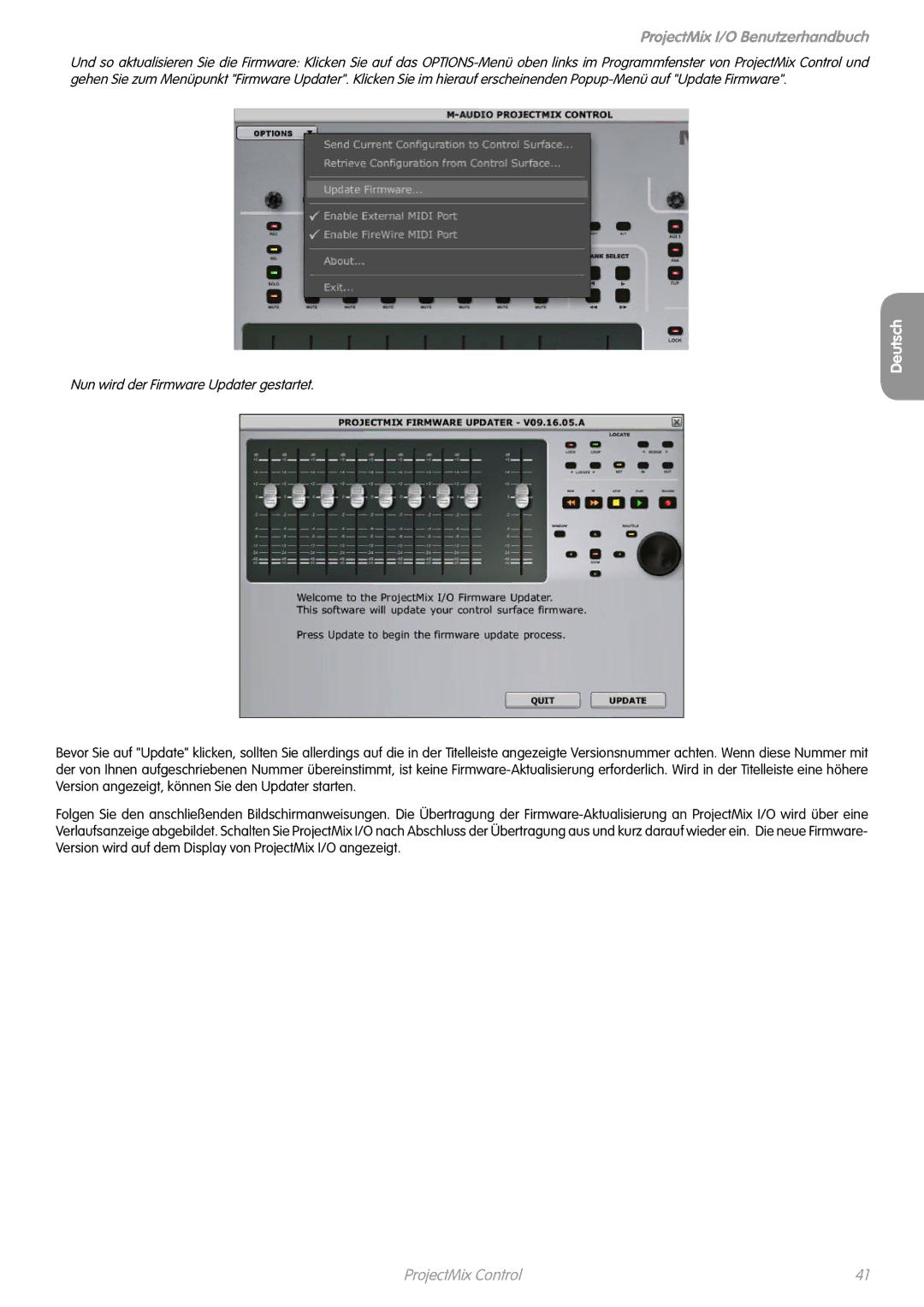 M-Audio I/O manual Nun wird der Firmware Updater gestartet 