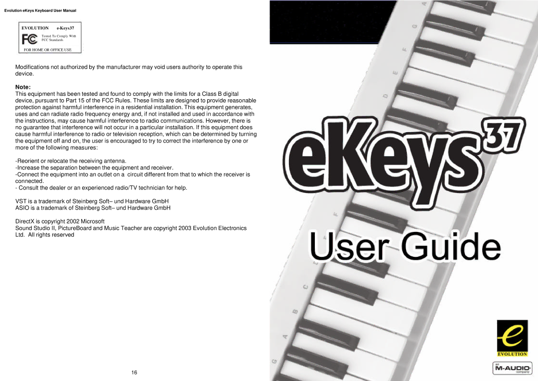 M-Audio K6 user manual Evolution e-Keys37 