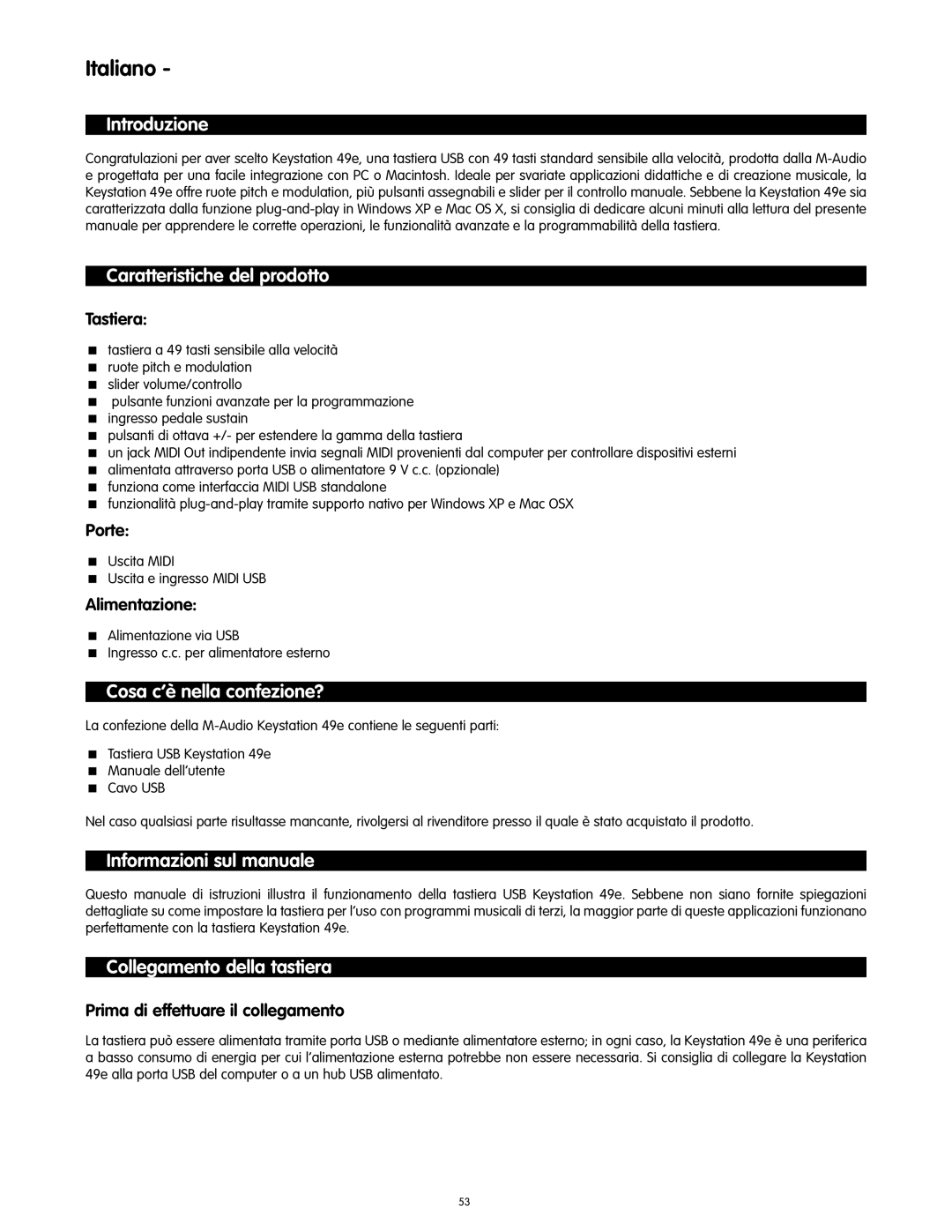 M-Audio KeyRig49e Introduzione, Caratteristiche del prodotto, Cosa c’è nella confezione?, Informazioni sul manuale 