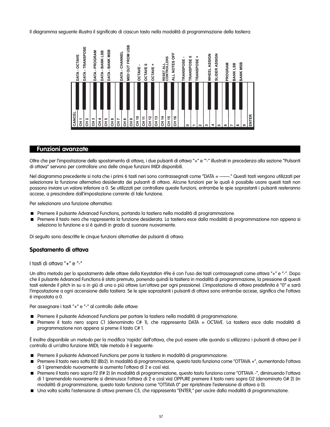 M-Audio KeyRig49e manual Funzioni avanzate, Spostamento di ottava 