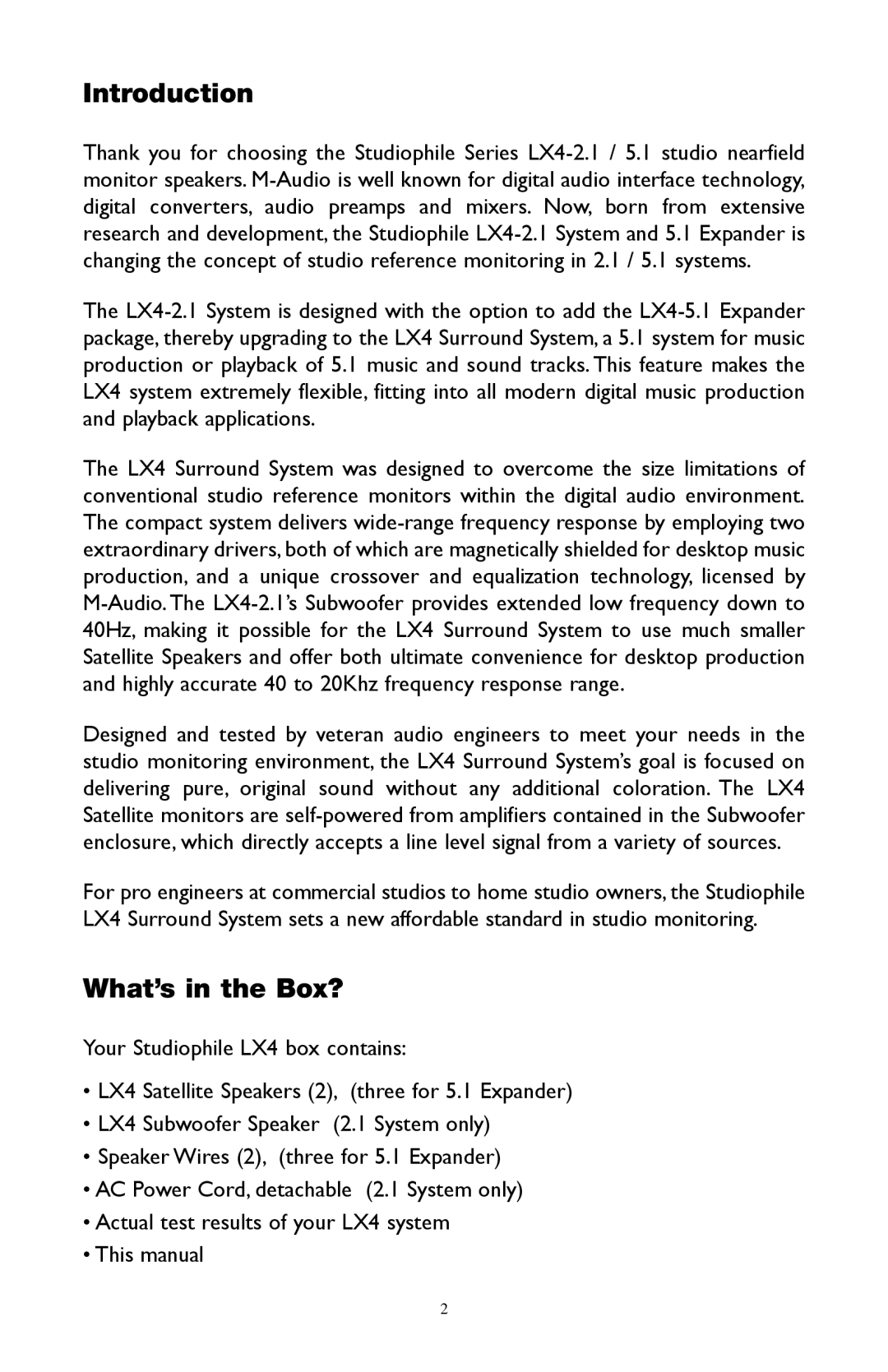 M-Audio LX4 warranty Introduction, What’s in the Box? 