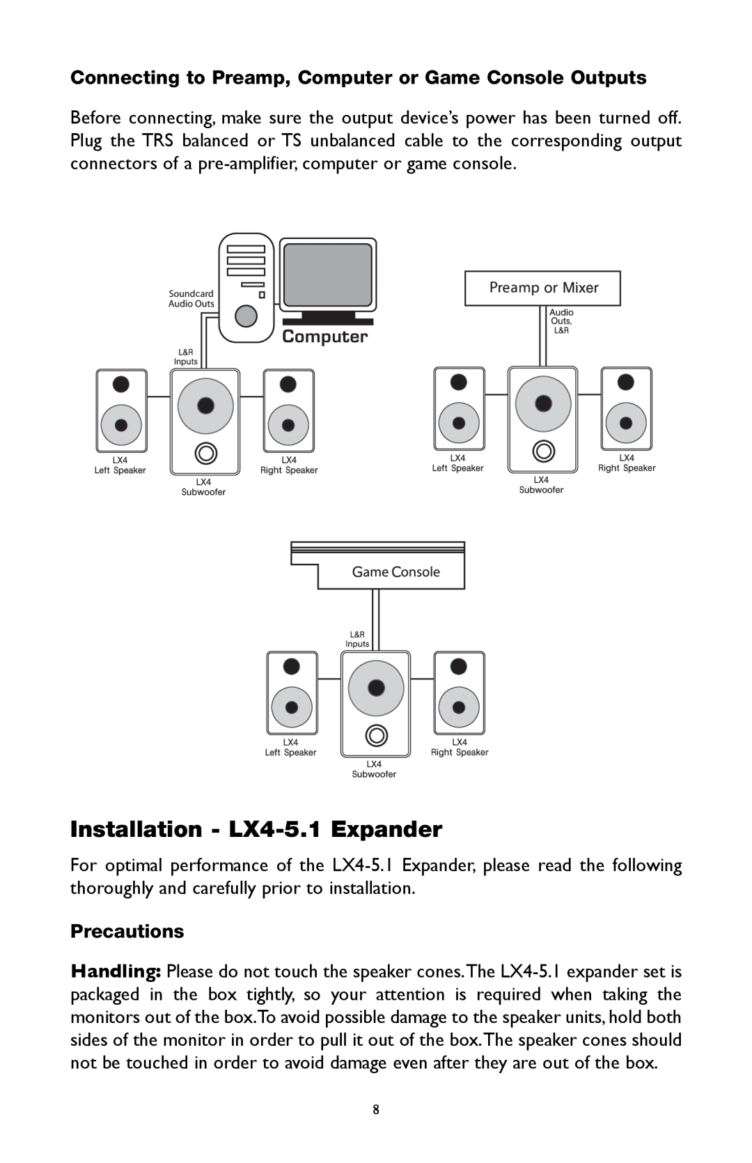 M-Audio warranty Installation - LX4-5.1Expander, Precautions 