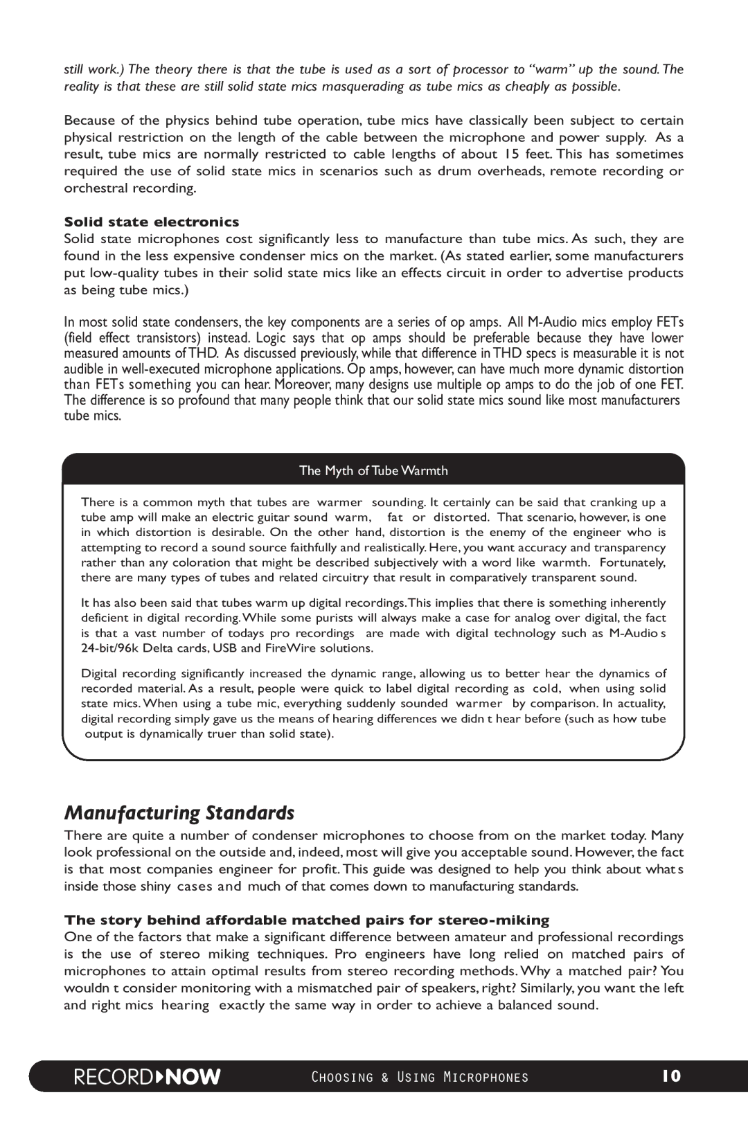 M-Audio Microphone manual Manufacturing Standards, Solid state electronics 