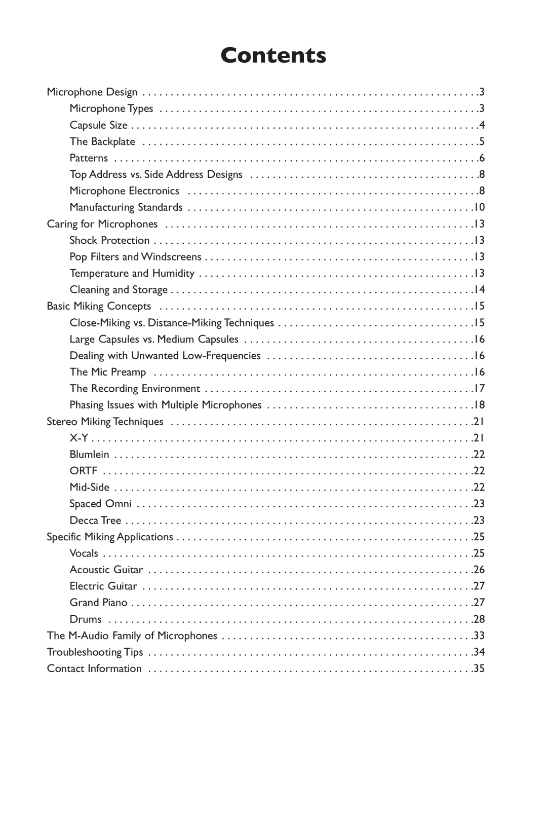 M-Audio Microphone manual Contents 