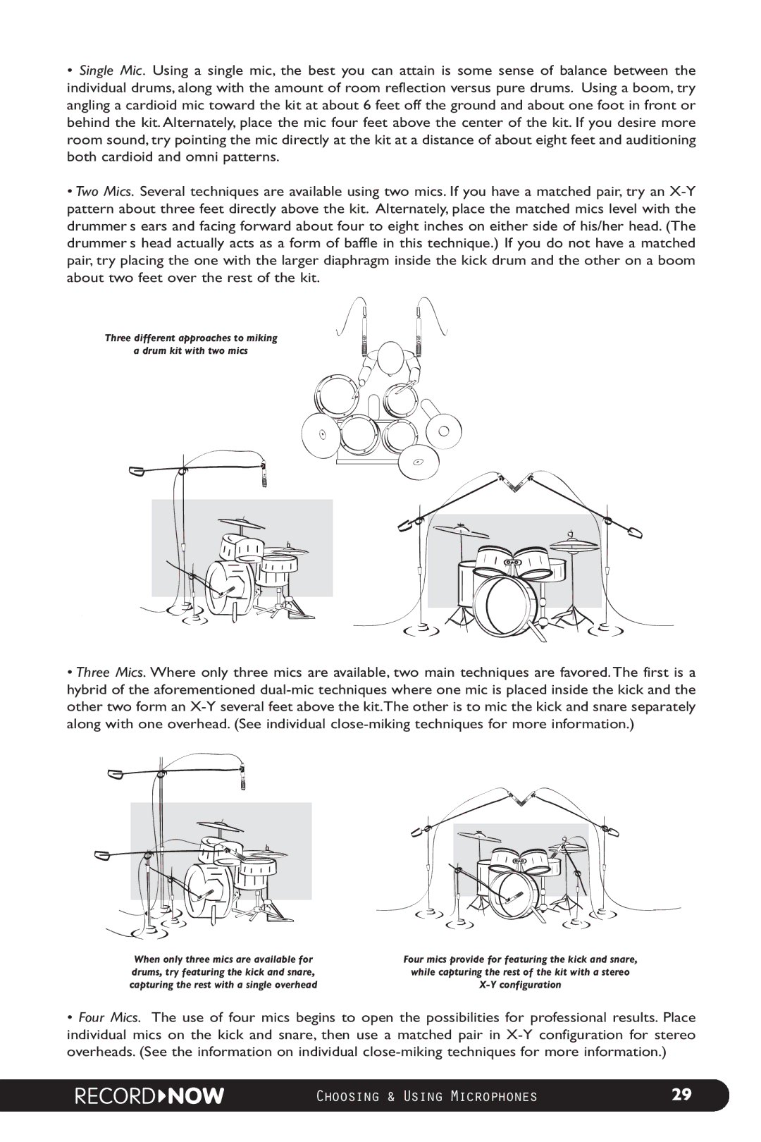 M-Audio Microphone manual Three different approaches to miking Drum kit with two mics 