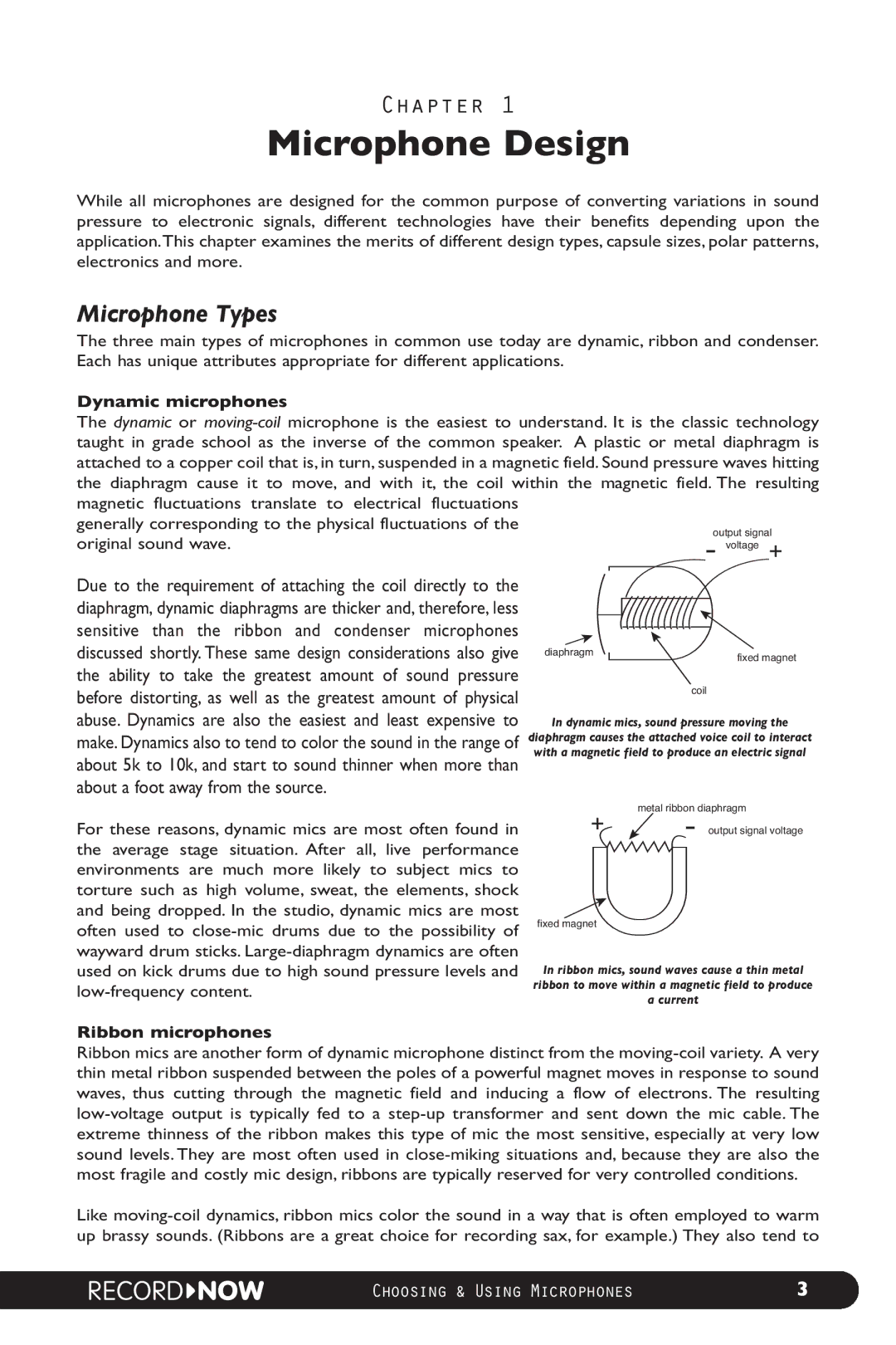 M-Audio manual MicrophoneC apter 1Design, Microphone Types, Dynamic microphones, Ribbon microphones 