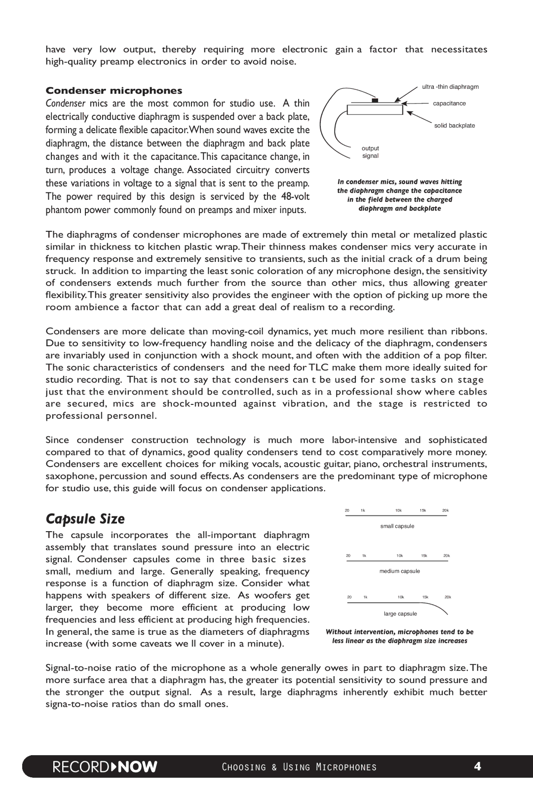 M-Audio Microphone manual Capsule Size, Condenser microphones 