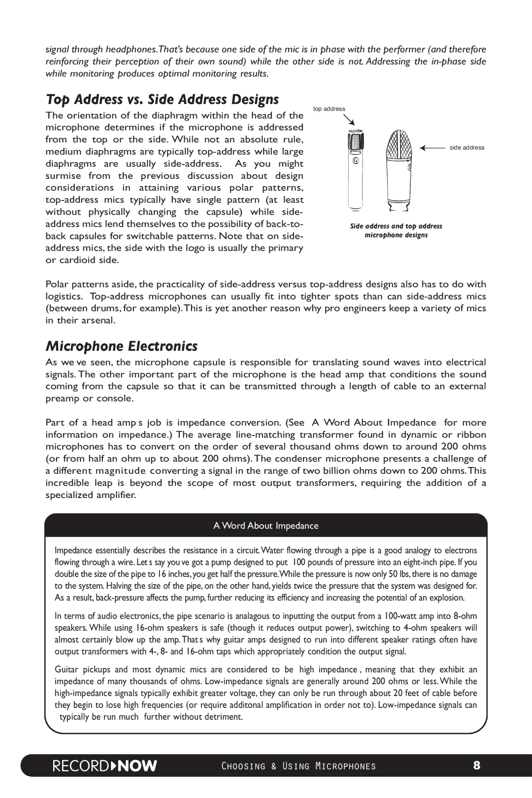 M-Audio manual Top Address vs. Side Address Designs, Microphone Electronics 