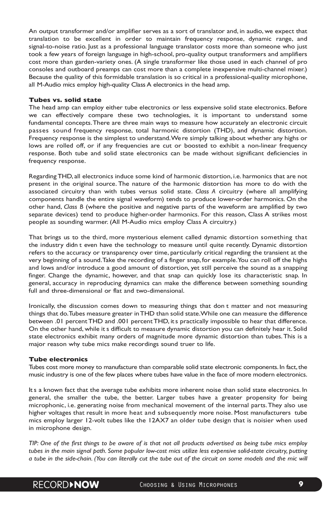 M-Audio Microphone manual Tubes vs. solid state, Tube electronics 