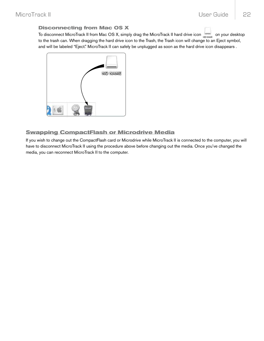 M-Audio MicroTrack II manual Swapping CompactFlash or Microdrive Media 