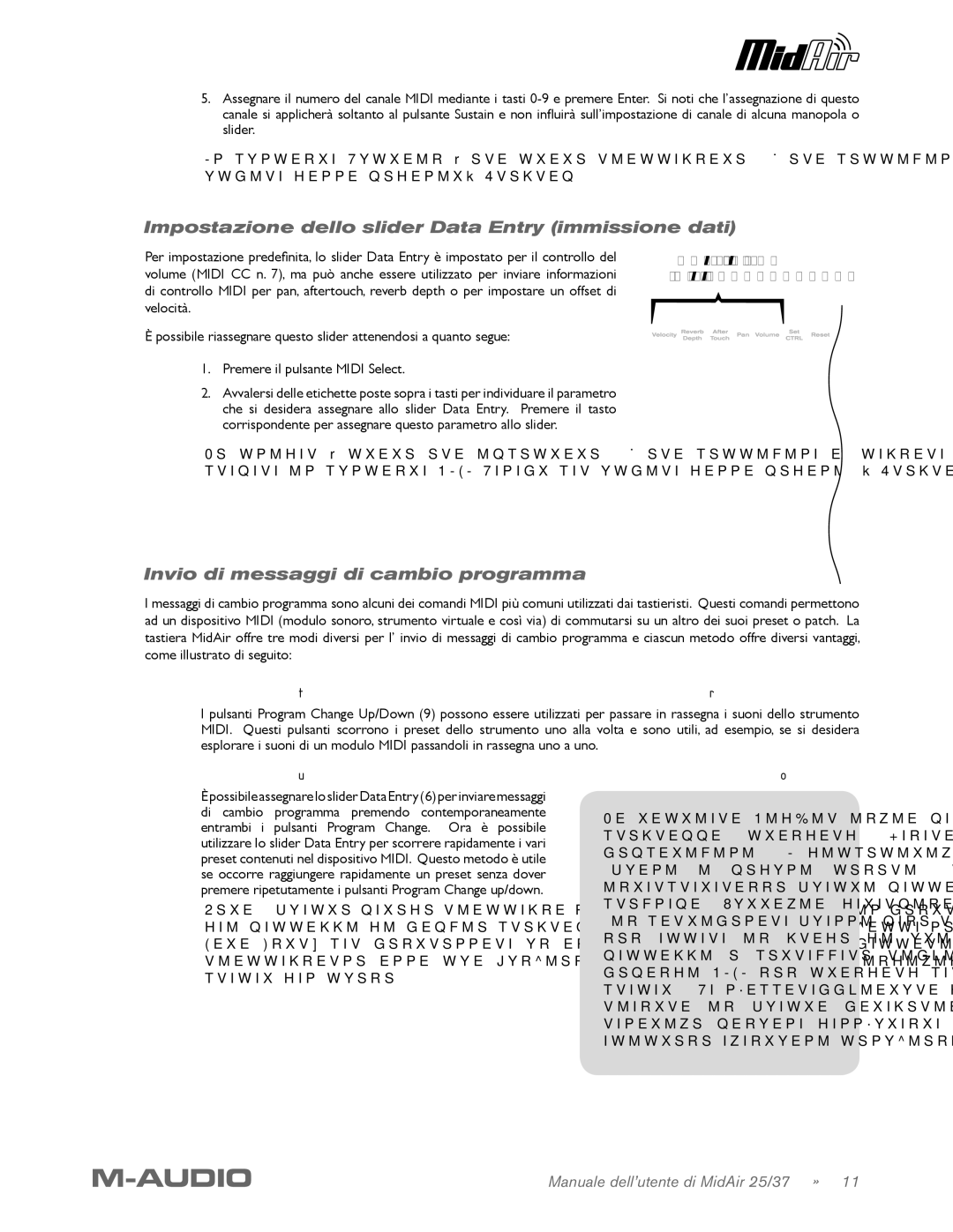 M-Audio MidAir 25/37 manual Impostazione dello slider Data Entry immissione dati, Invio di messaggi di cambio programma 