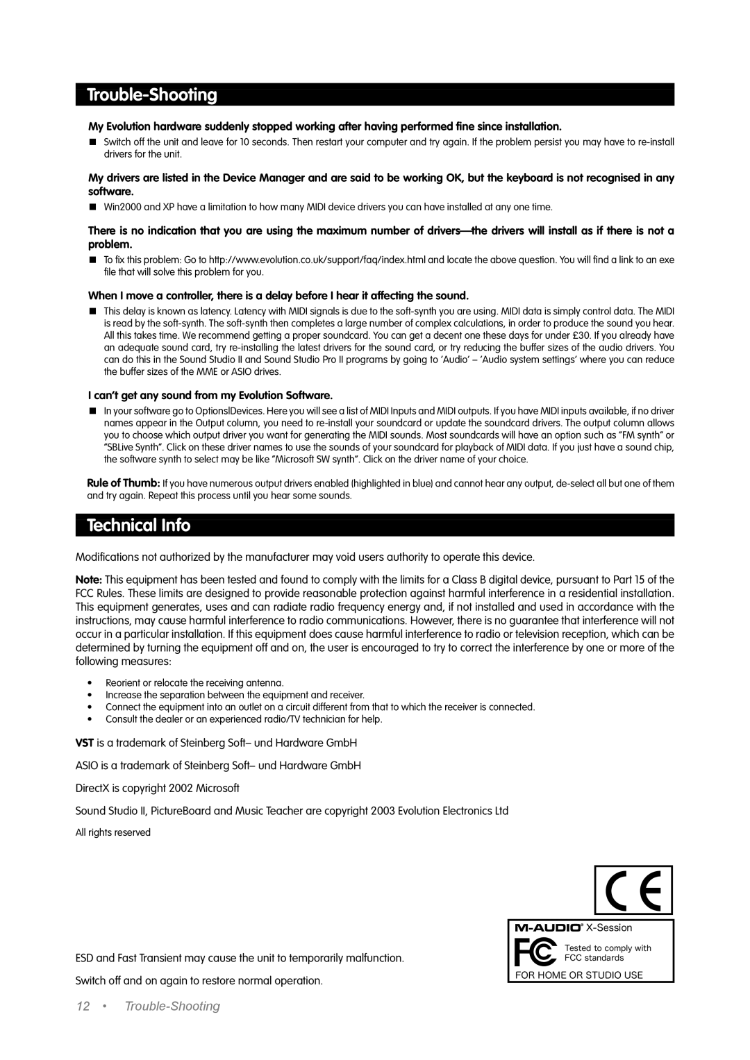 M-Audio Music Mixer manual Trouble-Shooting, Technical Info 