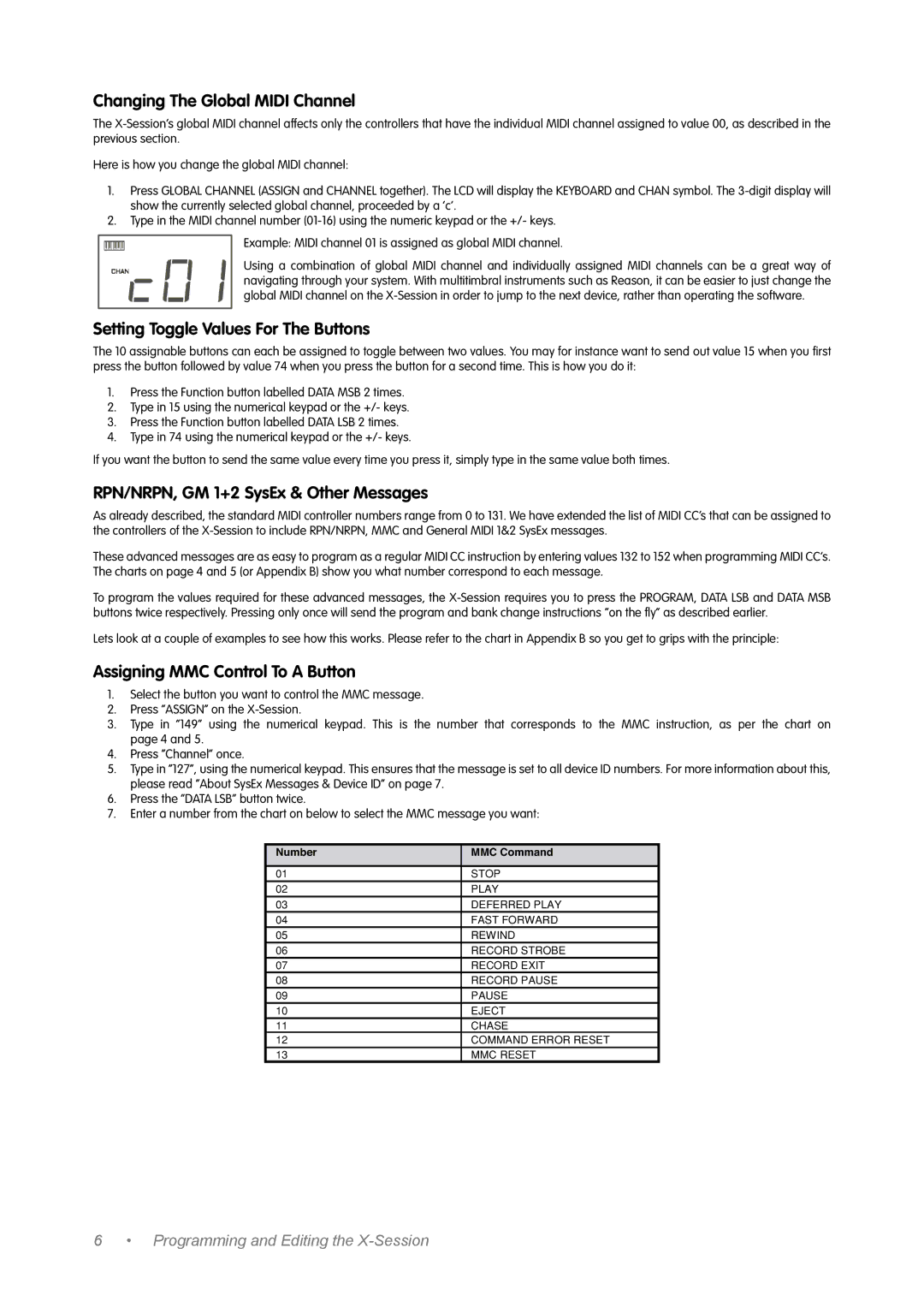 M-Audio Music Mixer manual Changing The Global Midi Channel, Setting Toggle Values For The Buttons 