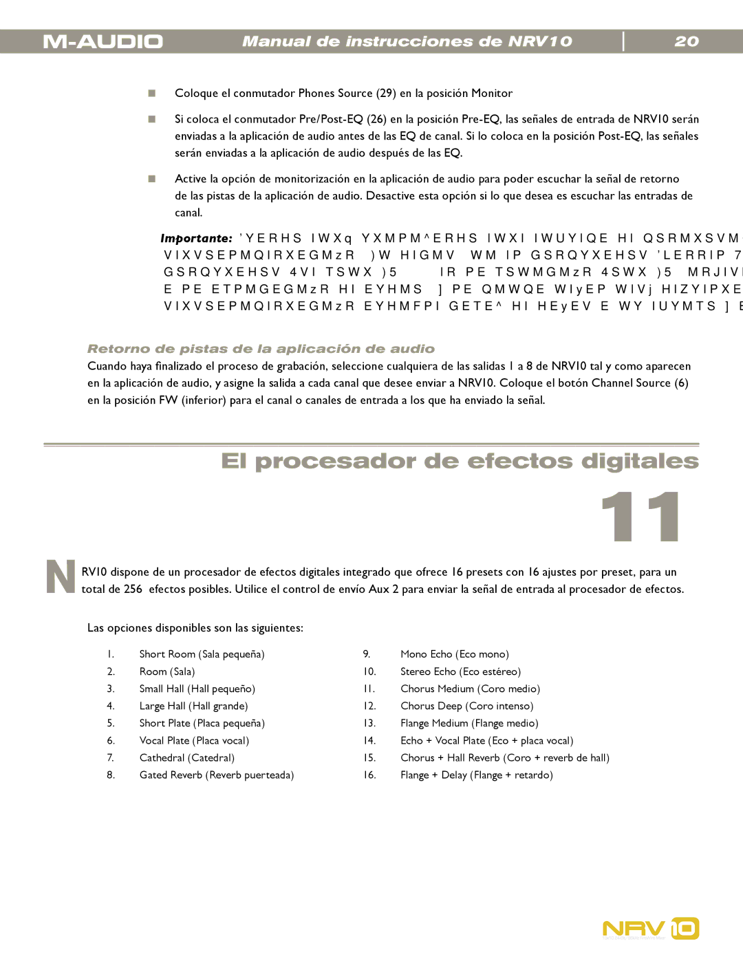 M-Audio NRV10 manual El procesador de efectos digitales, Retorno de pistas de la aplicación de audio 