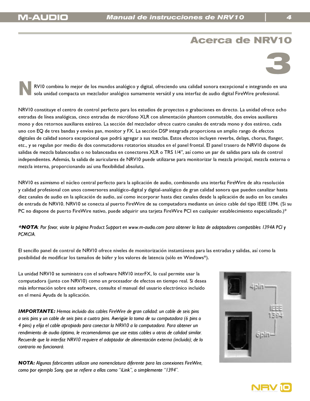 M-Audio manual Acerca de NRV10, Pcmcia 