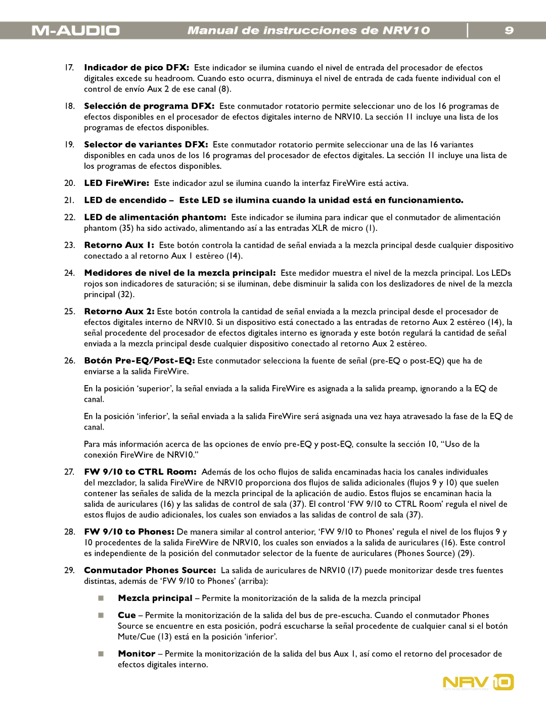 M-Audio manual Manual de instrucciones de NRV10 