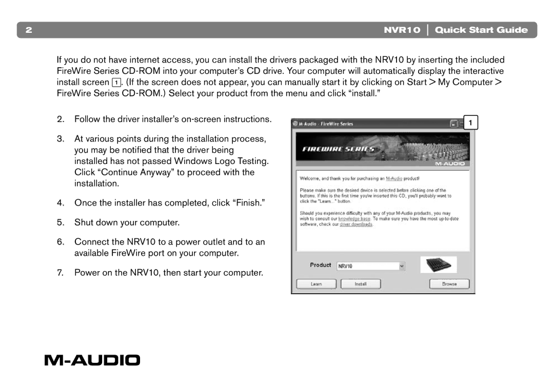 M-Audio quick start NVR10 Quick Start Guide 