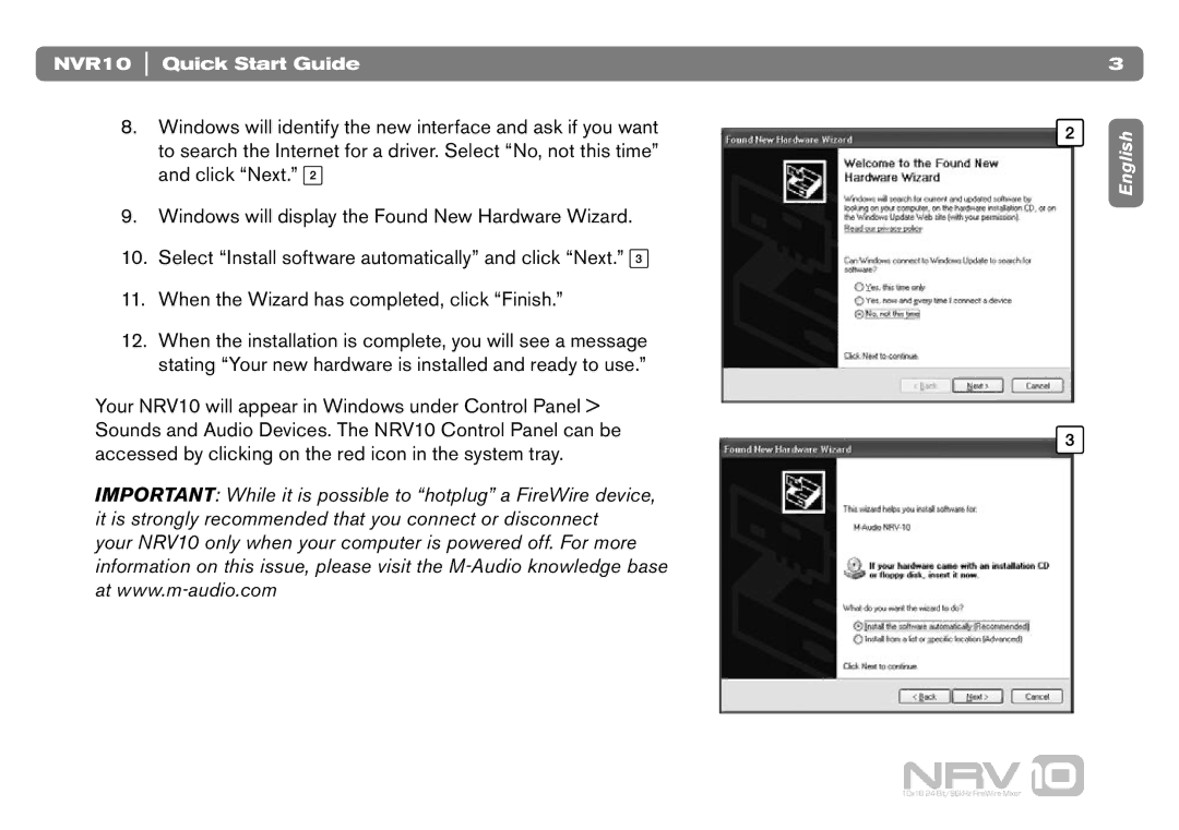 M-Audio NVR10 quick start English 