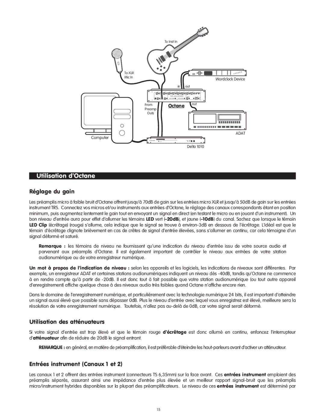 M-Audio manual Utilisation d’Octane, Réglage du gain 