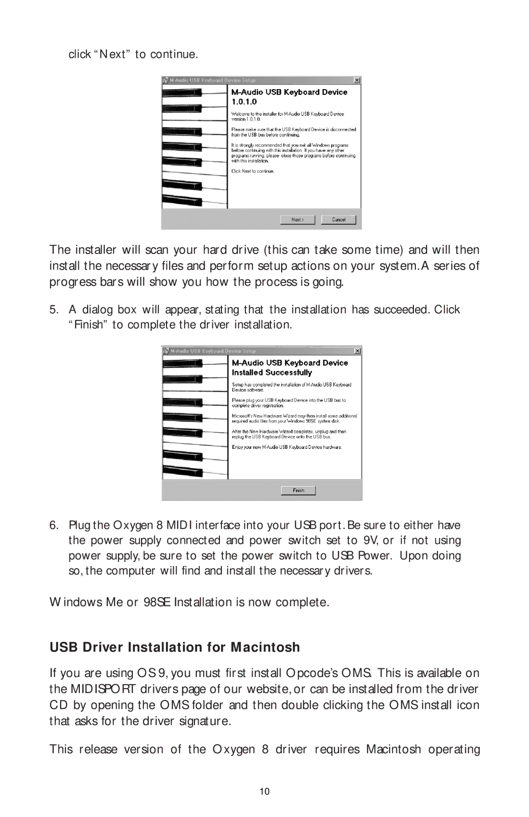 M-Audio OXYGEN 8, OXY8_050503 specifications USB Driver Installation for Macintosh 