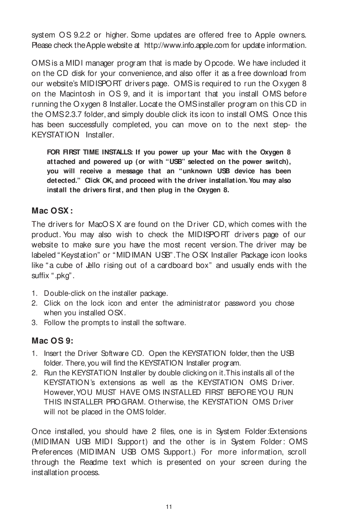 M-Audio OXY8_050503, OXYGEN 8 specifications Mac OSX 