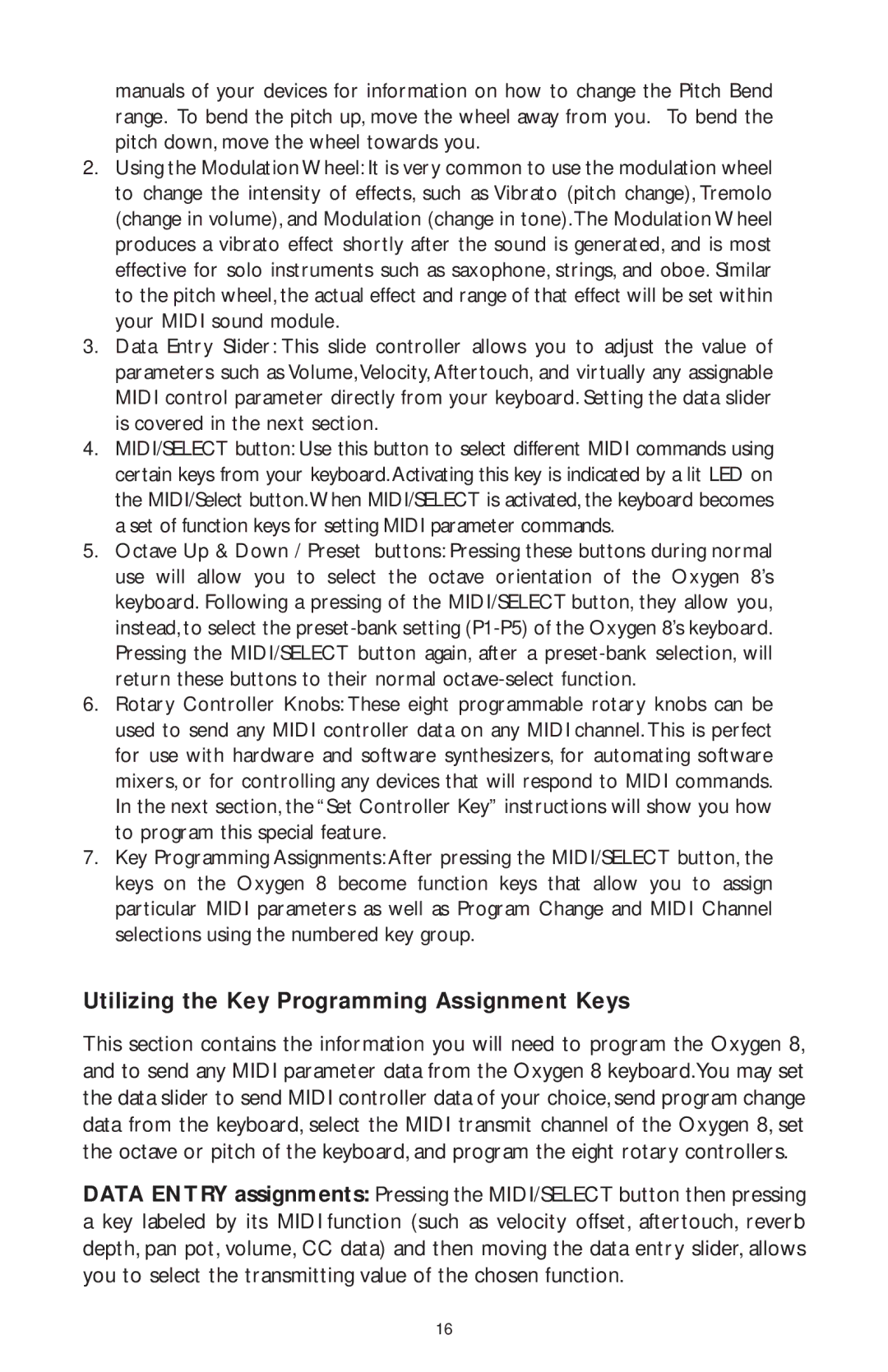 M-Audio OXYGEN 8, OXY8_050503 specifications Utilizing the Key Programming Assignment Keys 