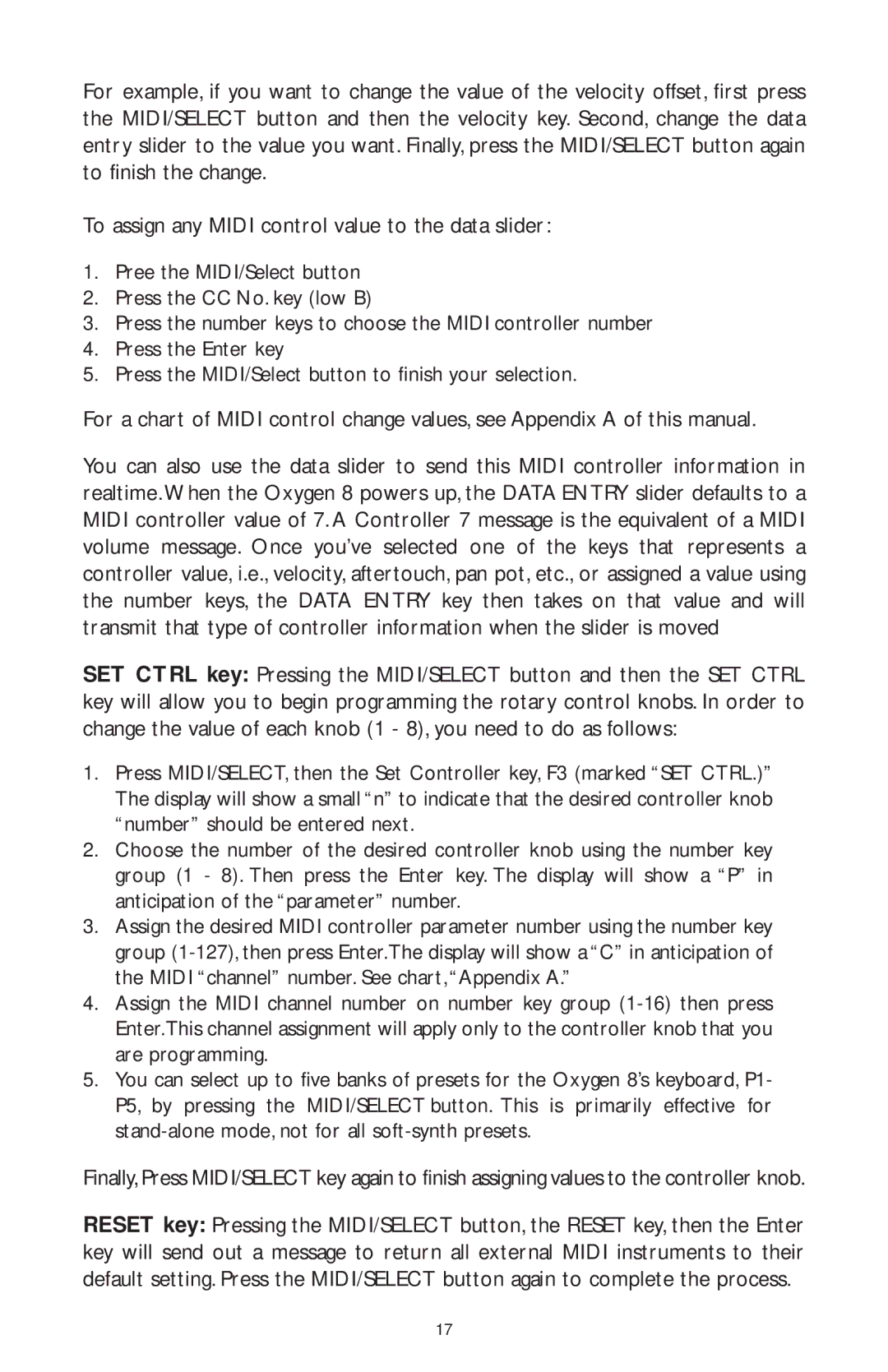 M-Audio OXY8_050503, OXYGEN 8 specifications 