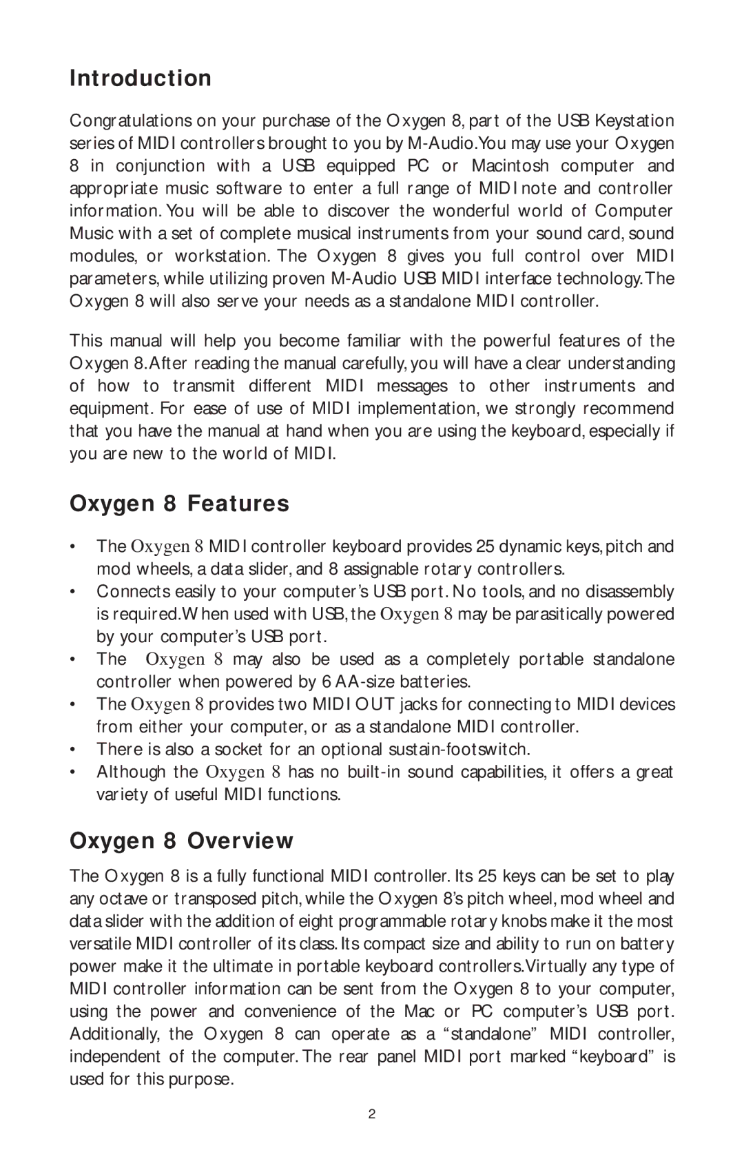 M-Audio OXYGEN 8, OXY8_050503 specifications Introduction, Oxygen 8 Features, Oxygen 8 Overview 