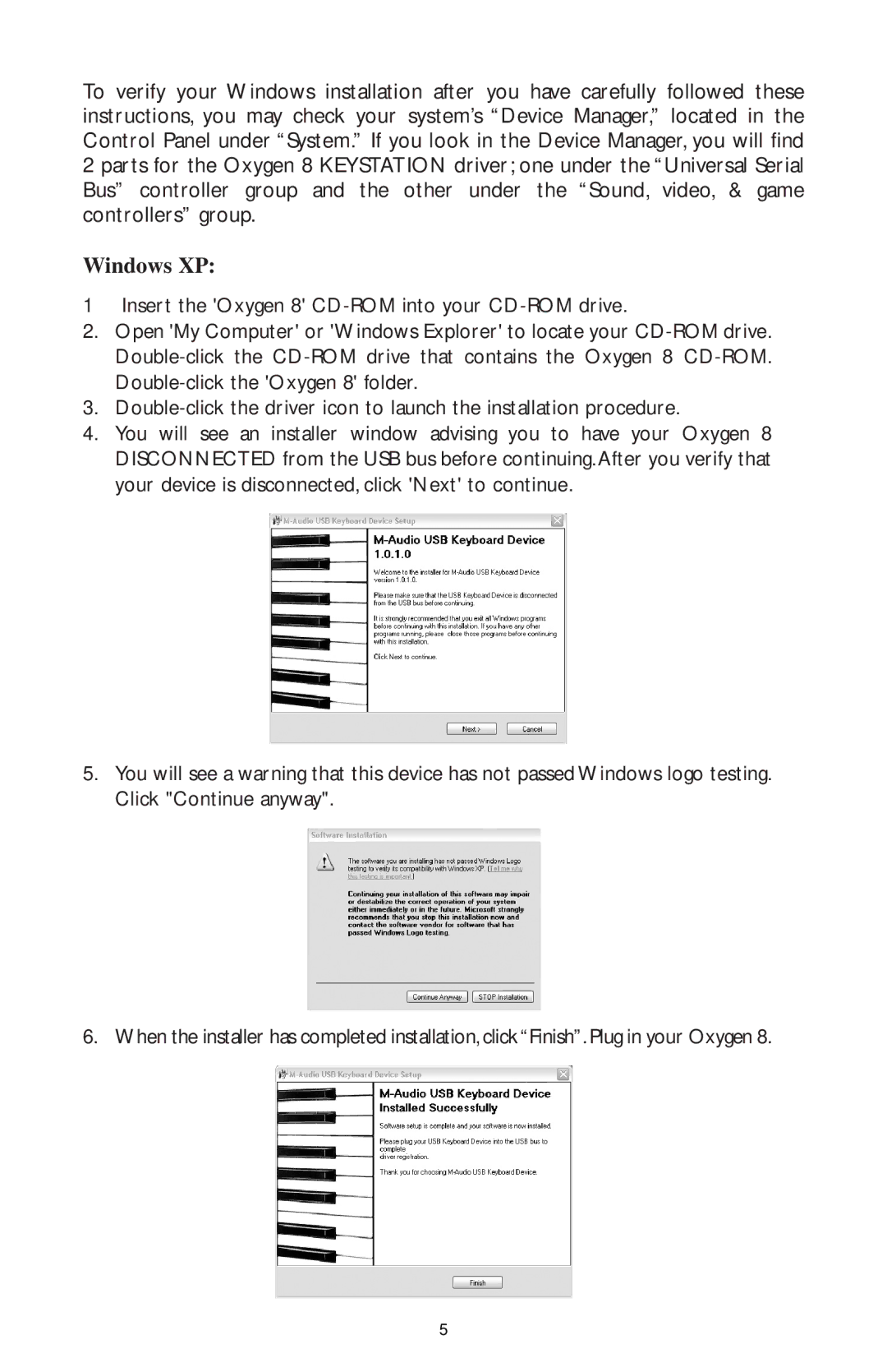 M-Audio OXY8_050503, OXYGEN 8 specifications Windows XP 