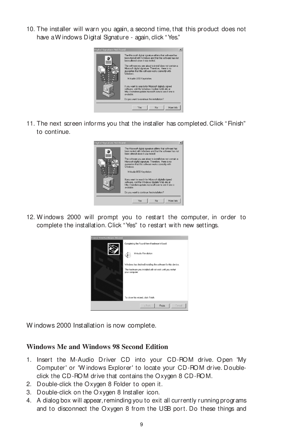 M-Audio OXY8_050503, OXYGEN 8 specifications Windows Me and Windows 98 Second Edition 