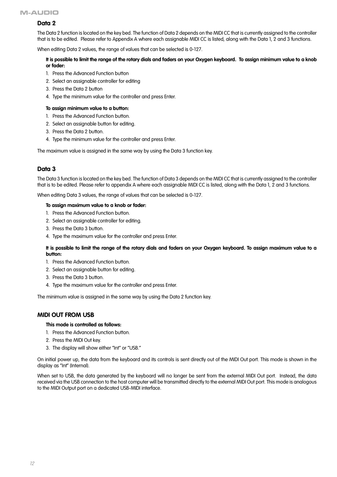 M-Audio OXYGEN 8 V2 manual To assign minimum value to a button, To assign maximum value to a knob or fader 