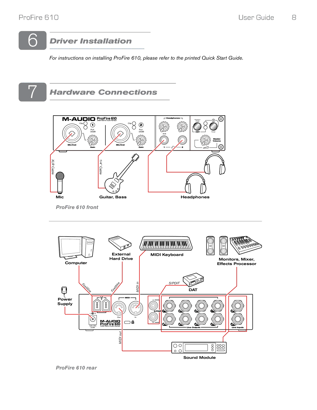 M-Audio Profire 610 manual Driver Installation, Hardware Connections 