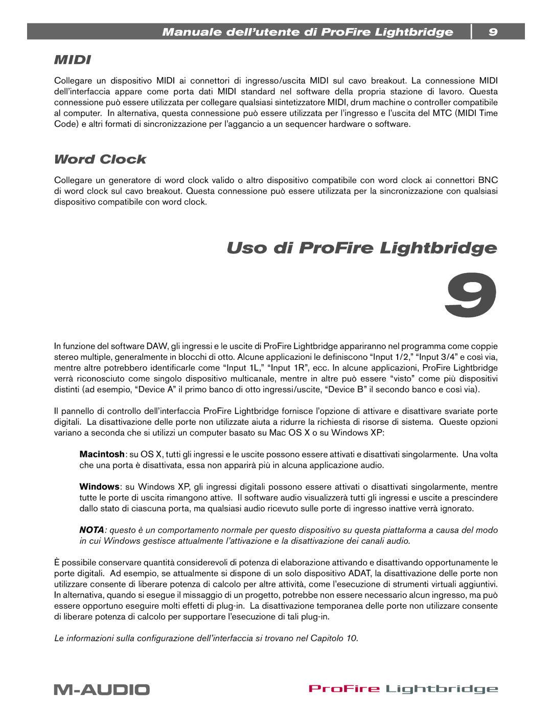 M-Audio manual Uso di ProFire Lightbridge, Word Clock 