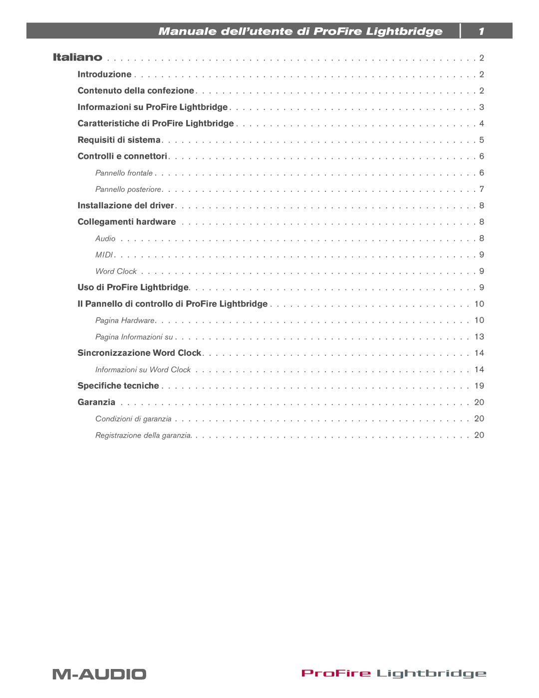 M-Audio manual Manuale dell’utente di ProFire Lightbridge 