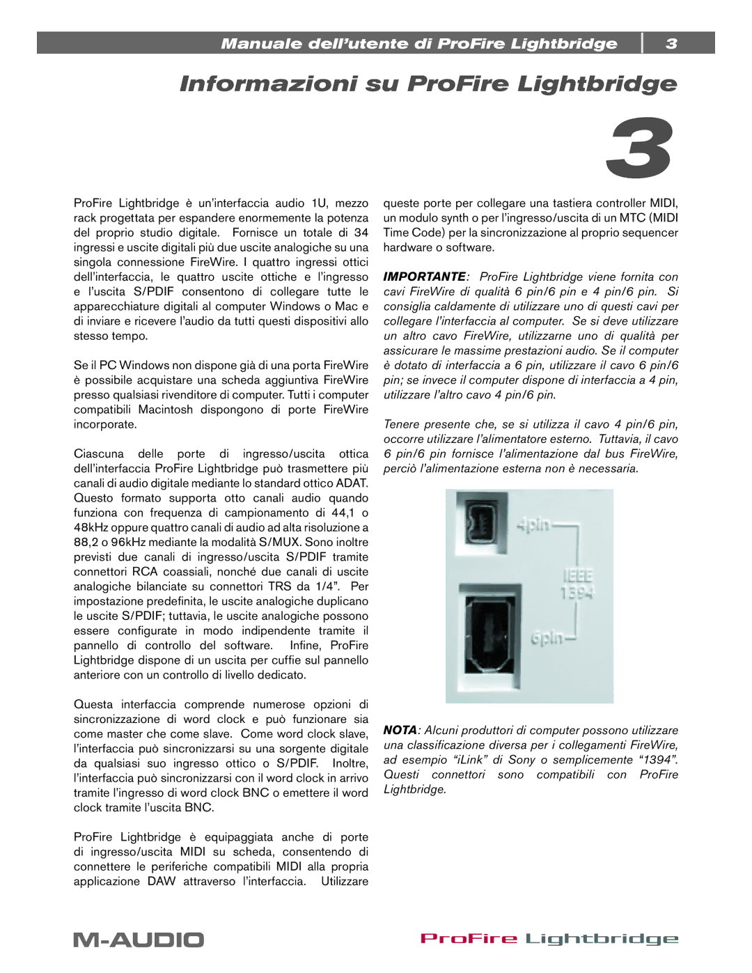 M-Audio manual Informazioni su ProFire Lightbridge 