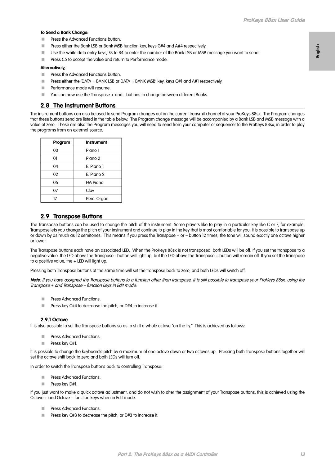 M-Audio ProKeys 88sx manual To Send a Bank Change, Program Instrument 