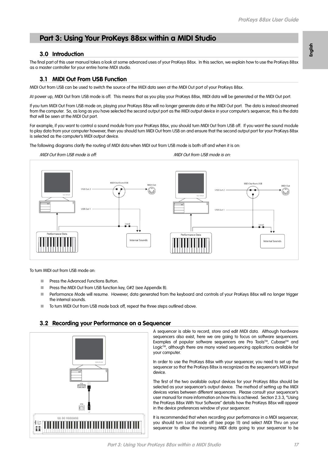 M-Audio manual Part 3 Using Your ProKeys 88sx within a Midi Studio, Introduction Midi Out From USB Function 