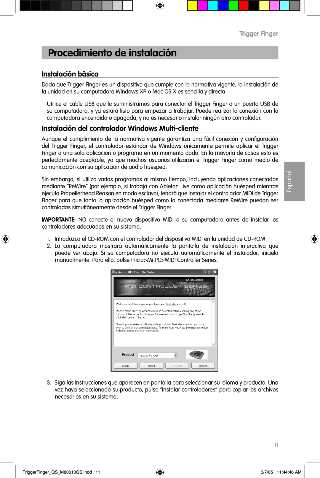 M-Audio QS_M80010QS Procedimiento de instalación, Instalación básica, Instalación del controlador Windows Multi-cliente 