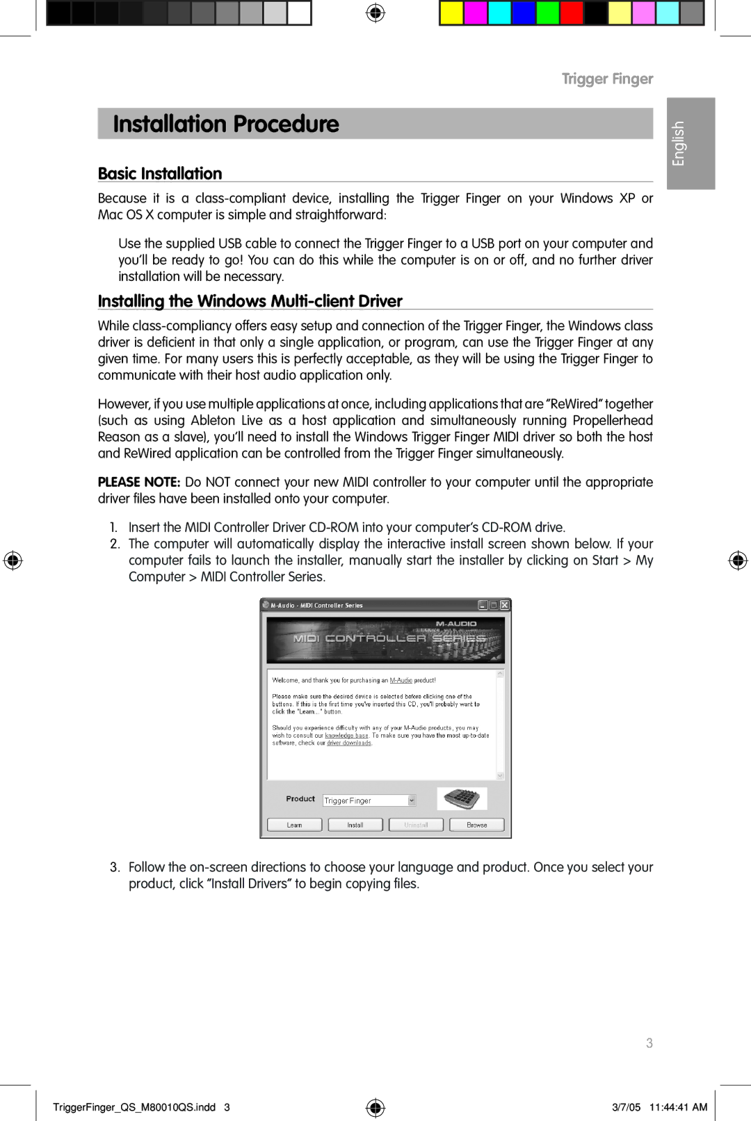 M-Audio QS_M80010QS Installation Procedure, Basic Installation, Installing the Windows Multi-client Driver, English 