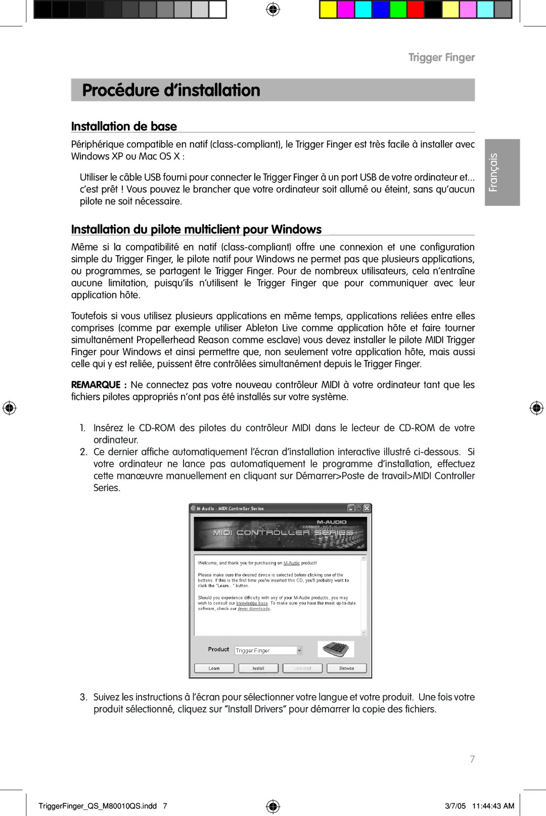 M-Audio QS_M80010QS Procédure d’installation, Installation de base, Installation du pilote multiclient pour Windows 